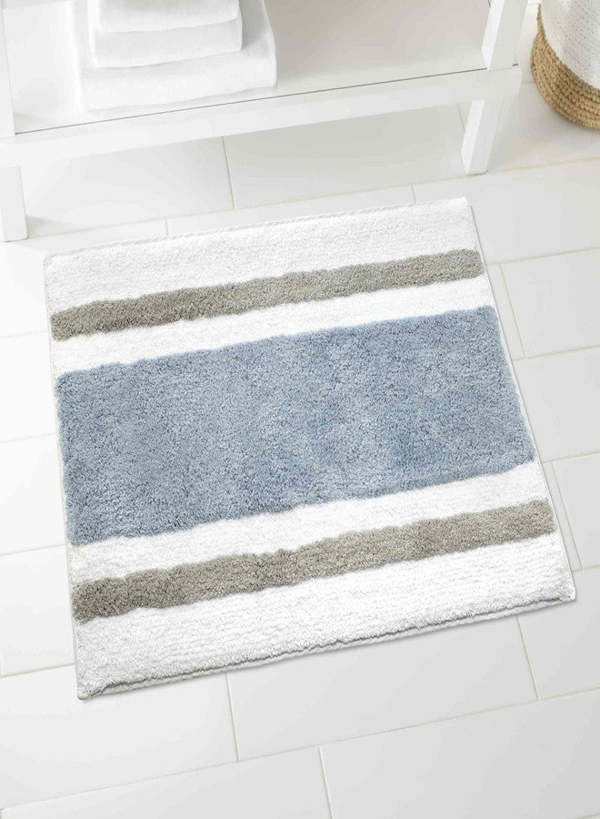 Izod - Bath Mat, Cotton Bath Rug with Non-Skid Latex Backing, Striped Bathroom Decor, Dorm Room Essentials (Clubhouse Blue, 20" x 32") - Image 1