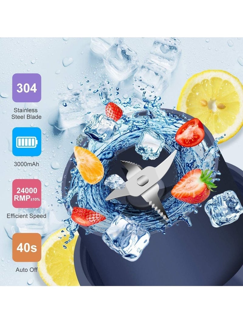 SYOSI Mini Portable Blender, Personal Blender 350ml Smoothie Shake Maker Fruit Juice Cup with Four Blades, Handheld Juicer Machine 3000mAh Rechargeable 24000rpm min for Home Office - Image 2