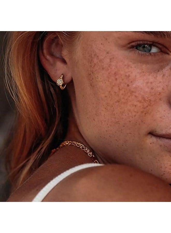 ميفيكو ميفكو  المرأة Huggie أقراط الذهب هوب النائم 14K الذهب شغل صغيرة بسيطة اليدوية هيبوالرجينيك مجوهرات اليومية - Image 2