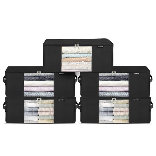 Cranique Large 28L Set of 5 Clothes Storage Bags with Handle | Saree Cover with Zip | Wardrobe Organizer for Cloth, Shirts, Salwar Suit, Lehenga | Transparent Window | Cloth Organiser (WO1-Black-5Q) - Image 1