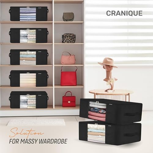 Cranique Large 28L Set of 5 Clothes Storage Bags with Handle | Saree Cover with Zip | Wardrobe Organizer for Cloth, Shirts, Salwar Suit, Lehenga | Transparent Window | Cloth Organiser (WO1-Black-5Q) - Image 5