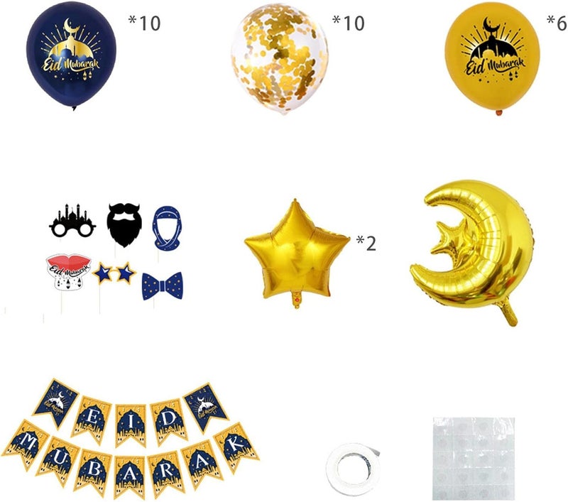 klarako Ramadan Mubarak Party Balloons Eid Mubarak Banner for Mubarak Festival Decoration  Blue Golden A - Image 2
