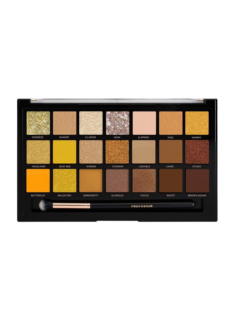 Profusion Cosmetics Gold Rush 21 Shade Eyeshadow Palette Free Pro Series Brush decadent golds and bronzes to cool and deep brown hues - Image 2