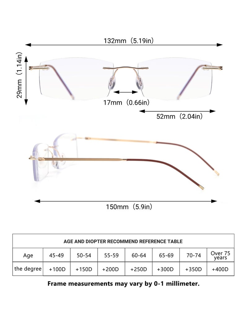 TERAISE Rimless Reading Glasses for Men Women, Lightweight Metal Clear Readers, Fashion Blue Light Blocking Computer Glasses Anti Eyestrain(2.5X) - Image 5