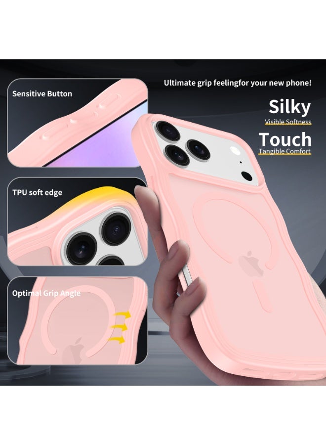 eBarakah iPhone 17 Pro Wave Frame Case Compatible with MagSafe | Premium Shockproof, Soft Touch, Durable Protection | TPU+PC Magnetic Case | MagSafe Compatible Pink iPhone17 Pro Case - Pink - Image 2