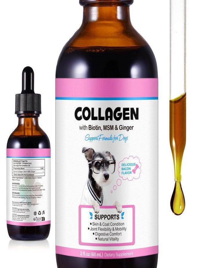 Uruses Collagen for Dogs, Natural Liquid Collagen Drops for Dogs Supports Skin and Joint Health, Dog Liquid Collagen Drops with Biotin, MSM & Ginger,Collagen Supplement for Dogs,Bacon Flavor, 2.02oz - Image 1