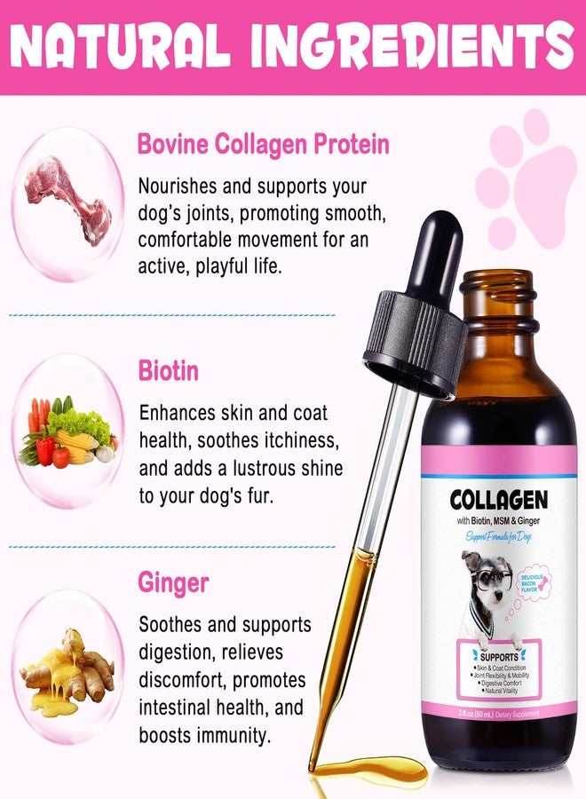 Uruses Collagen for Dogs, Natural Liquid Collagen Drops for Dogs Supports Skin and Joint Health, Dog Liquid Collagen Drops with Biotin, MSM & Ginger,Collagen Supplement for Dogs,Bacon Flavor, 2.02oz - Image 3