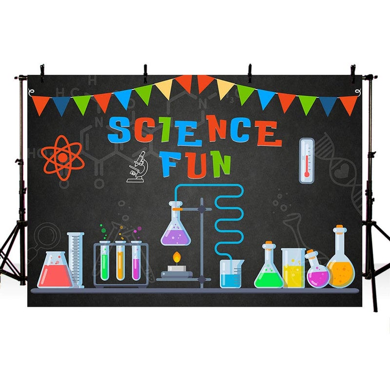 MEHOFOND MEHOFOTO 7x5ft Science Birthday Party Decorations Photo Studio Backgrounds Banner Science Fun Scientist Subject Backdrops Poster for Photography - Image 1