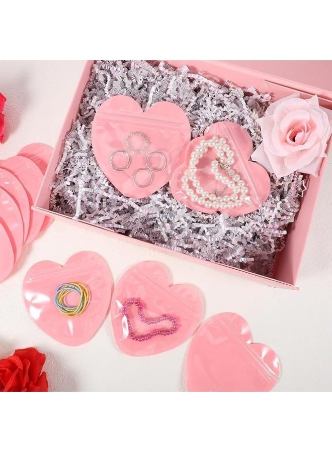 Multicolored Heart-Shaped Jewelry Bags Small Bags for Small Business Heart Clear Resealable Zip Lock Resealable Baggies Cute Mini Packaging Pouch for Bracelets Rings Valentine's Day Supplies 50pcs - Image 2