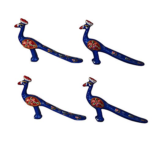 DreamKraft Handcrafted Peacock Showpiece (Set of 4, Blue) - Image 3