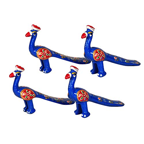 DreamKraft Handcrafted Peacock Showpiece (Set of 4, Blue) - Image 2