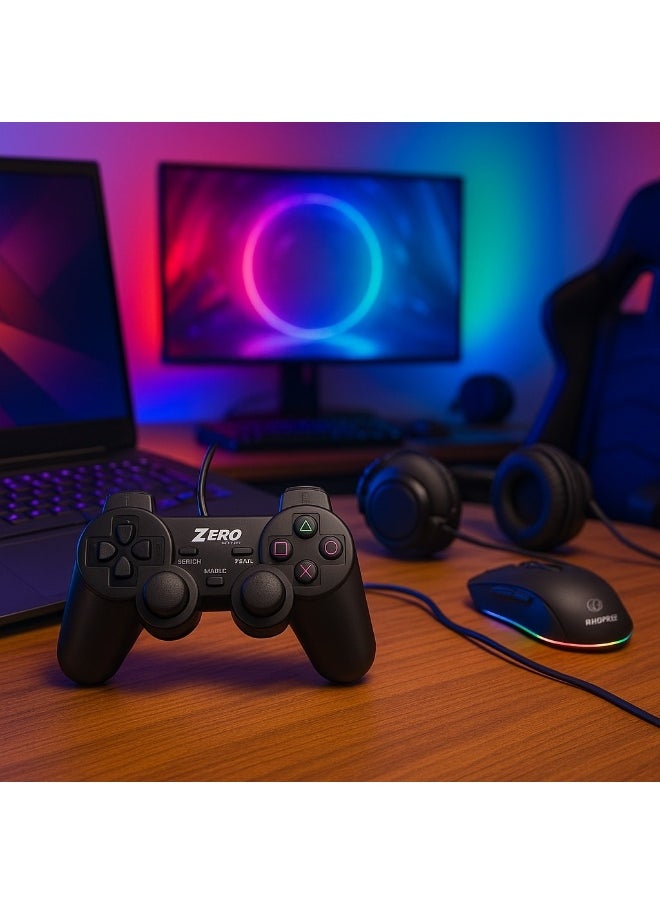 Zero - Zero ZR-4001 Dual USB Wired Gamepad, Ergonomic Design, Compatible with Windows - Black - Image 1