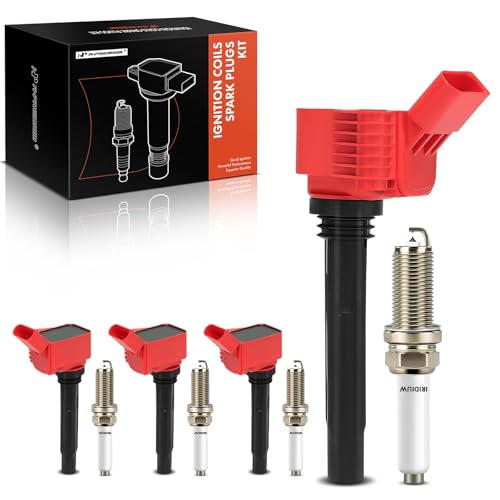 A-Premium APremium Red Set of 8 Ignition Coil Pack and Iridium Spark Plugs Compatible with Volkswagen Jetta Passat Golf Beetle GTI Audi A4 A4 allroad Q5 Q7 A5 Sportback A6 Quattro A3 TT Quattro - Image 1