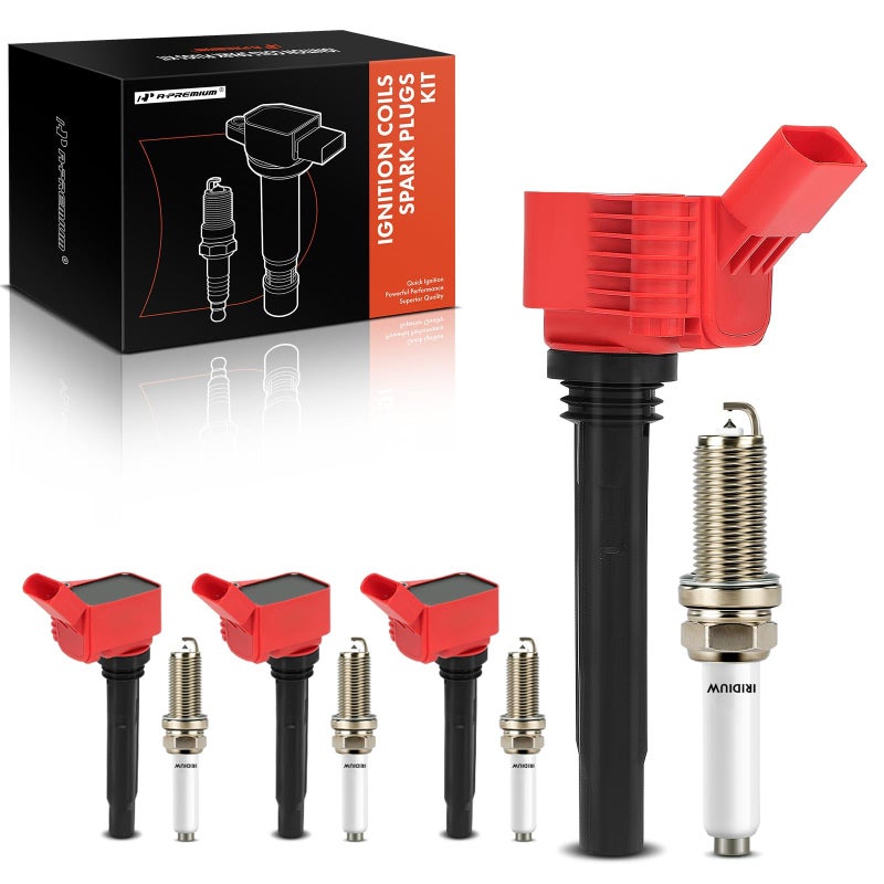 A-Premium APremium Red Set of 8 Ignition Coil Pack and Iridium Spark Plugs Compatible with Volkswagen Jetta Passat Golf Beetle GTI Audi A4 A4 allroad Q5 Q7 A5 Sportback A6 Quattro A3 TT Quattro - Image 2