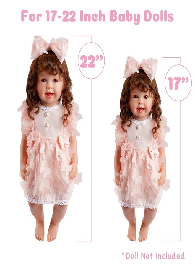 BABESIDE طقم ملابس دمية أطفال حديثي الولادة من بيبي سايد، 4 قطع، مناسب لدمى الأطفال من 17 إلى 22 بوصة، فستان وردي مزين بفيونكة، قبعة، ربطة رأس، وحفاضات قابلة لإعادة الاستخدام، لإضفاء مظهر واقعي على دمية الطفل. - Image 3