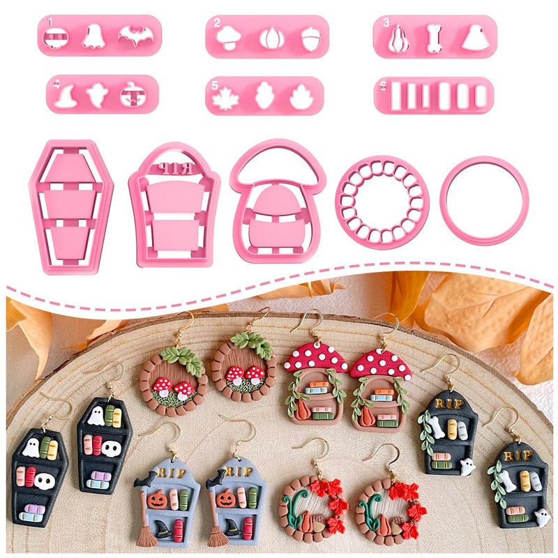 KEOKER Fall and Halloween Polymer Clay Cutters  11 Shapes for Jewelry and Earrings Mini Bookshelf Cutter