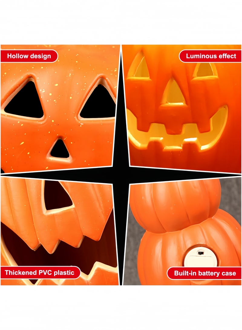 GGEROU Halloween Light Up Pumpkins Pumpkin Light with Devil Face 3-Tier Waterproof Pumpkin Lamp Led Warm Lighting Pumpkin Decor Stacked Pumpkins for Front Porch, Yard(C) - Image 2
