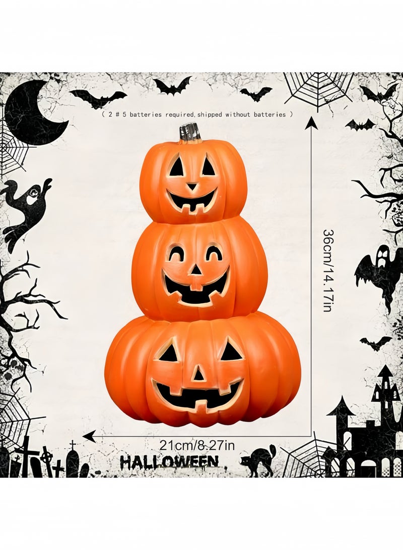GGEROU Halloween Light Up Pumpkins Pumpkin Light with Devil Face 3-Tier Waterproof Pumpkin Lamp Led Warm Lighting Pumpkin Decor Stacked Pumpkins for Front Porch, Yard(C) - Image 3