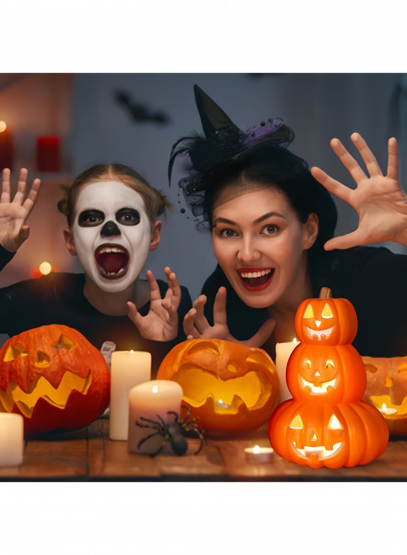 GGEROU Halloween Light Up Pumpkins Pumpkin Light with Devil Face 3-Tier Waterproof Pumpkin Lamp Led Warm Lighting Pumpkin Decor Stacked Pumpkins for Front Porch, Yard(C) - Image 5