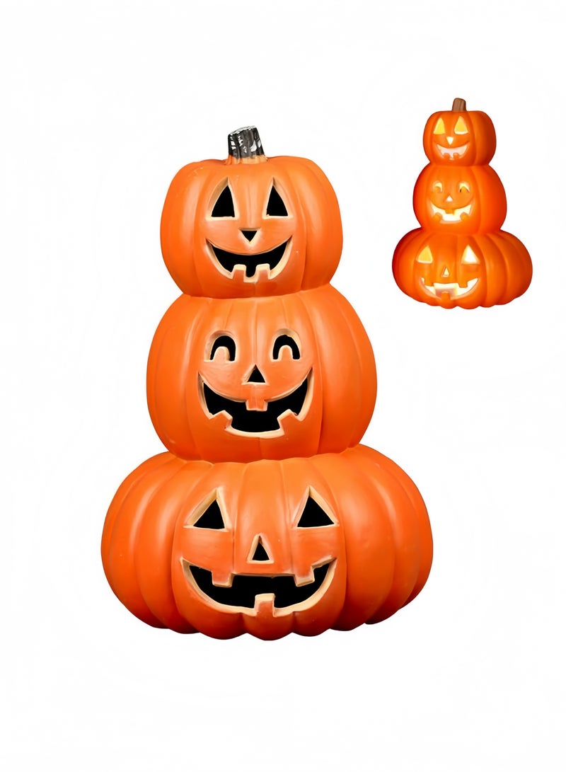 GGEROU Halloween Light Up Pumpkins Pumpkin Light with Devil Face 3-Tier Waterproof Pumpkin Lamp Led Warm Lighting Pumpkin Decor Stacked Pumpkins for Front Porch, Yard(C) - Image 1