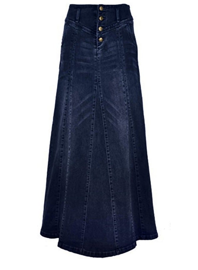 CHARTOU Women's Retro Exposure Button-Fly Packaged Hip A-Line Maxi Long Denim Skirt, Dark Blue, XL - Image 1