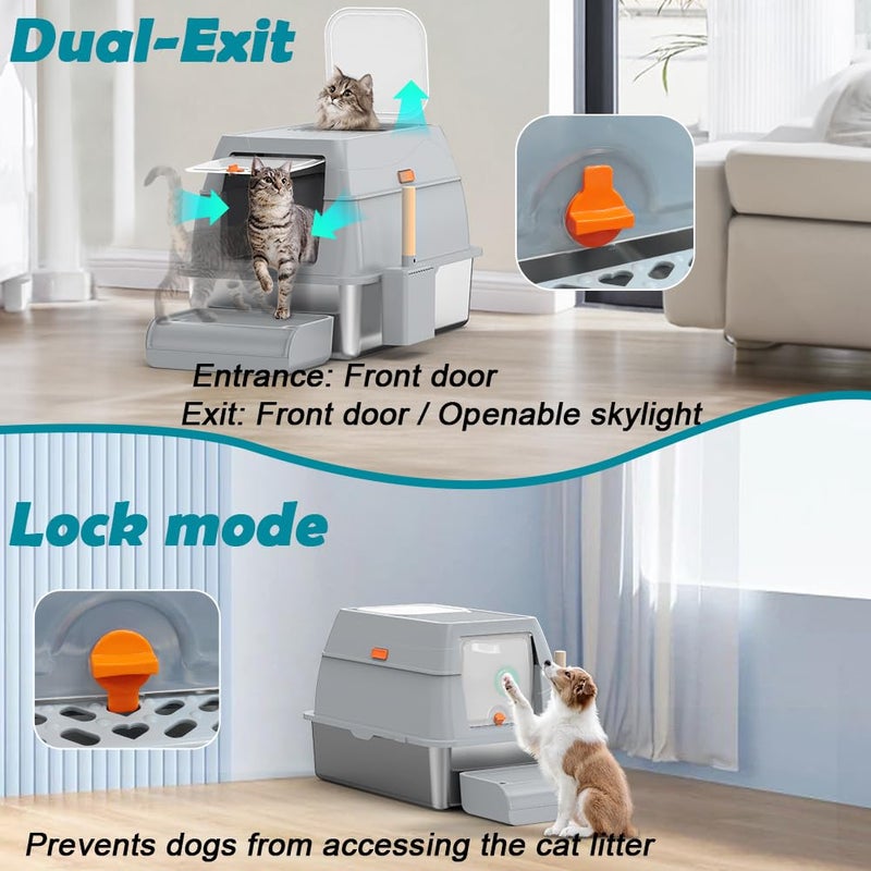 SZEE XL Stainless Steel Litter Box with Lid, Extra Large Metal Covered Litter Box, Stainless Box Easy Clean, Activated Charcoal Odor Control Design, Includes Litter Scoop & Mat & Step, Grey - Image 4
