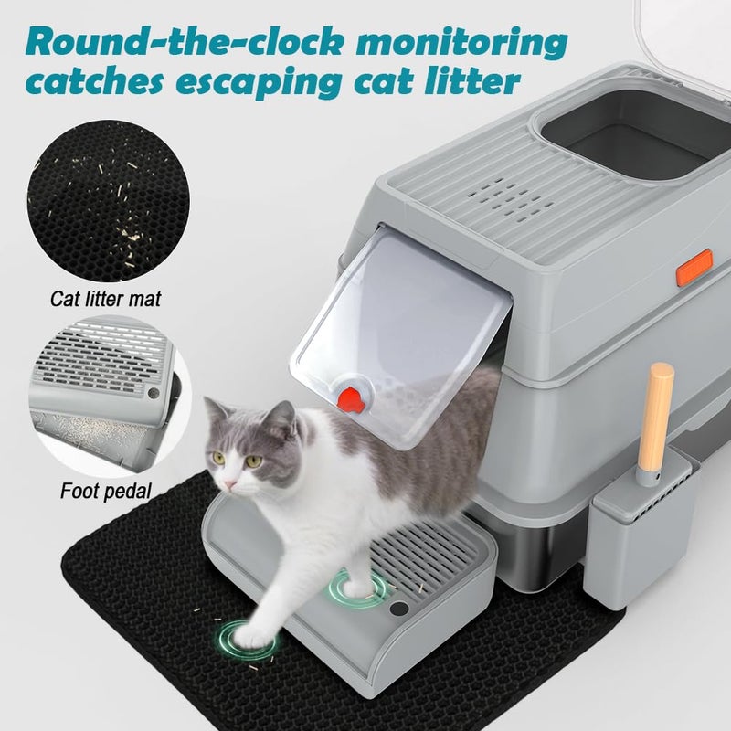 SZEE XL Stainless Steel Litter Box with Lid, Extra Large Metal Covered Litter Box, Stainless Box Easy Clean, Activated Charcoal Odor Control Design, Includes Litter Scoop & Mat & Step, Grey - Image 5