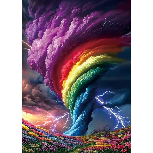 Blueforest 1000 Piece Puzzles for Adults Rainchbow Tornado Jigsaw Puzzles for Adults Hard Challenge Art Jigsaw Puzzle for Gifts Birthday Party Games Family 275 197 inch Dust Free Puzzle - Image 1