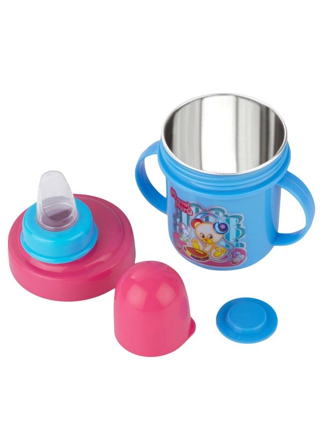 Nabhya Hippo Stainless Steel Baby Spout Sipper Cup For Kids Age 3 Months To 18 Months 250 Ml (Sky Blue) - Image 1
