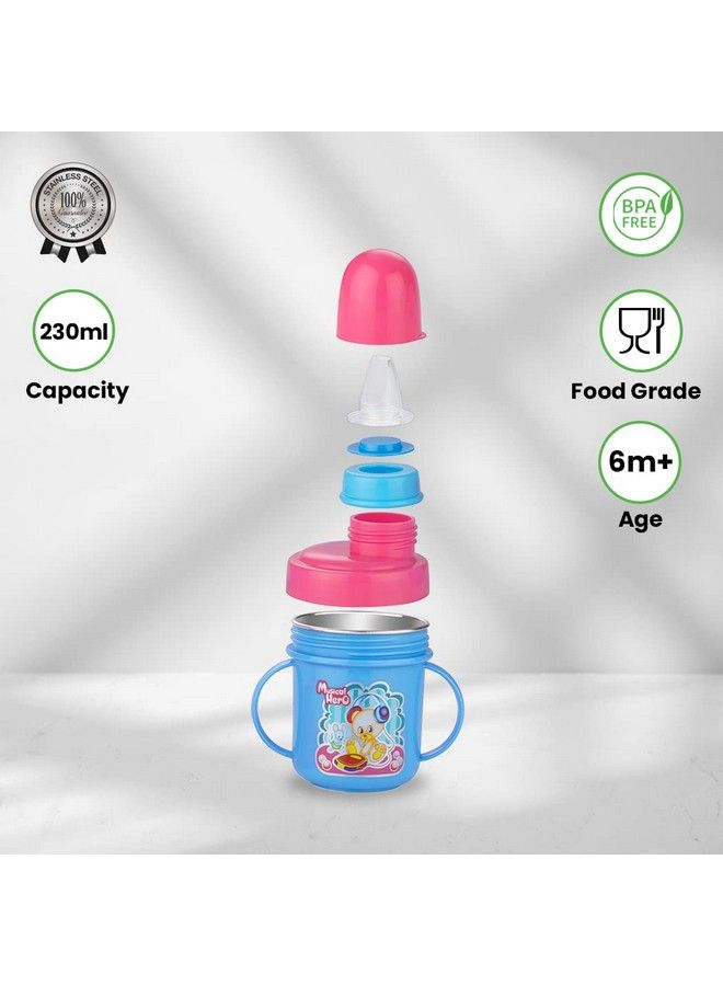 Nabhya Hippo Stainless Steel Baby Spout Sipper Cup For Kids Age 3 Months To 18 Months 250 Ml (Sky Blue) - Image 3