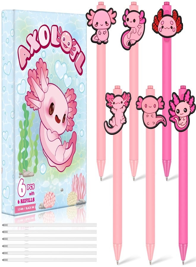Engrowtic 6 Pcs Axolotl Ballpoint Pens Cute School Supplies Funny Retractable Pens with 6 Black Ink Refills Gifts for Students Birthday Party(Axolotl Style) - Image 1