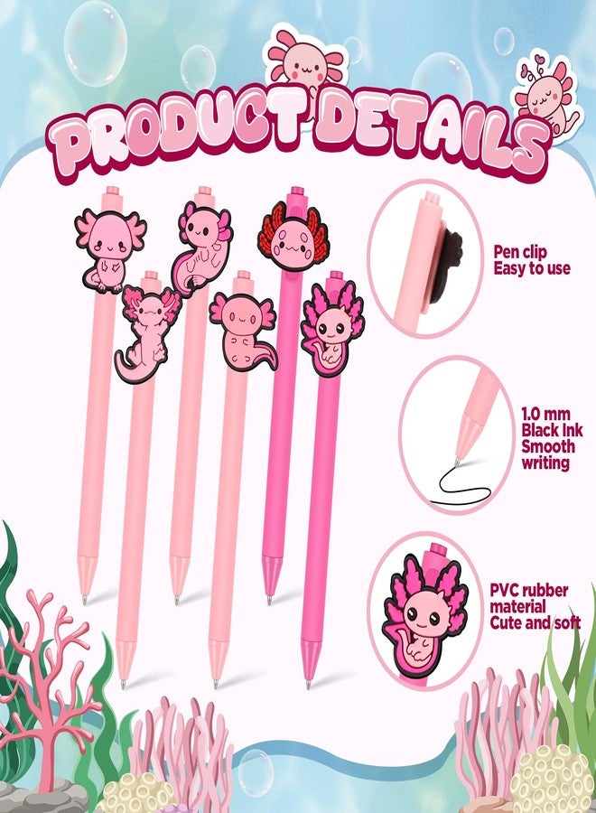 Engrowtic 6 Pcs Axolotl Ballpoint Pens Cute School Supplies Funny Retractable Pens with 6 Black Ink Refills Gifts for Students Birthday Party(Axolotl Style) - Image 3