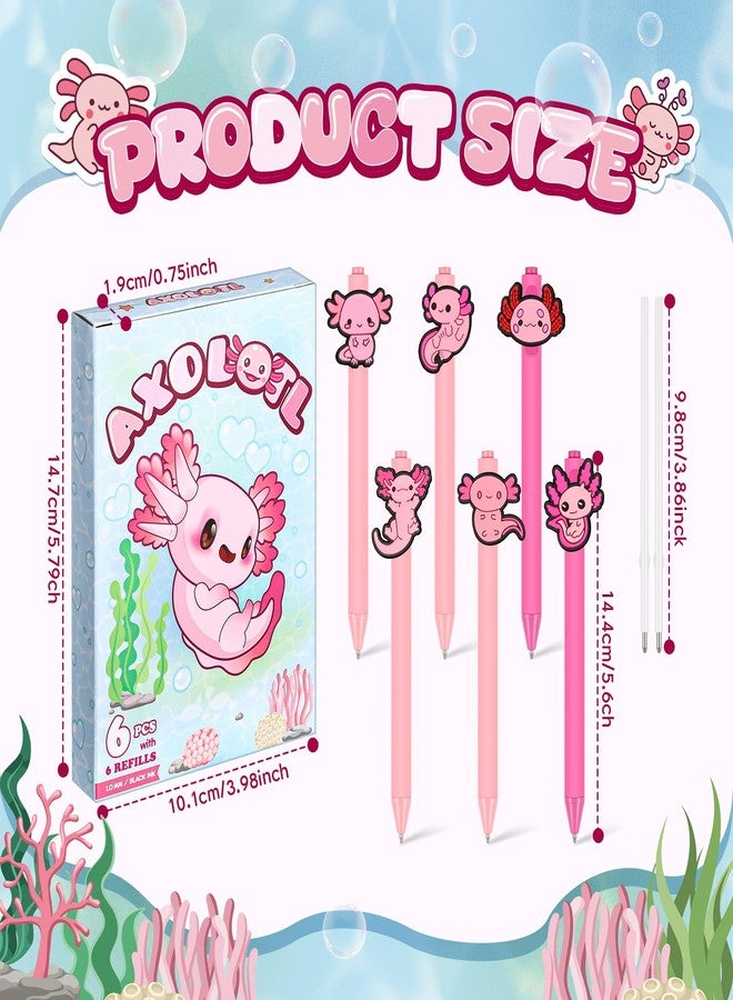 Engrowtic 6 Pcs Axolotl Ballpoint Pens Cute School Supplies Funny Retractable Pens with 6 Black Ink Refills Gifts for Students Birthday Party(Axolotl Style) - Image 2