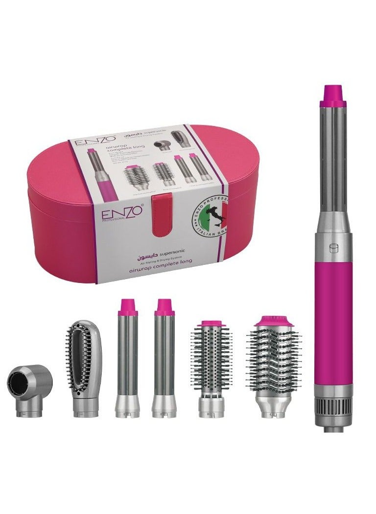 ENZO Professional 6-in-1 Hair Styler Set– ENZO EN-4133 Supersonic Airwrap Dryer with Curling Barrels, Volumizing Brushes & Smoothing Comb-Pink colour - Image 1