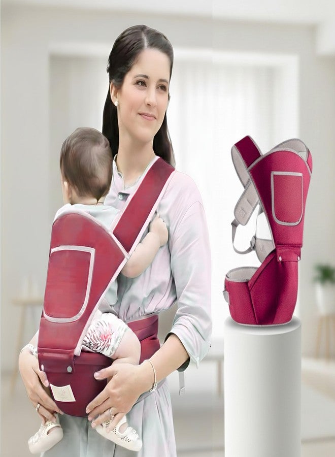 OBABY Ergonomic Hip Seat Baby Carrier: Pain-Free Lumbar Support for Parents – 5 Comfortable Carry Positions – Soft Premium Cotton, Lightweight & Adjustable – Essential Travel Gear for Infants & Toddlers (Wine Red) - Image 1