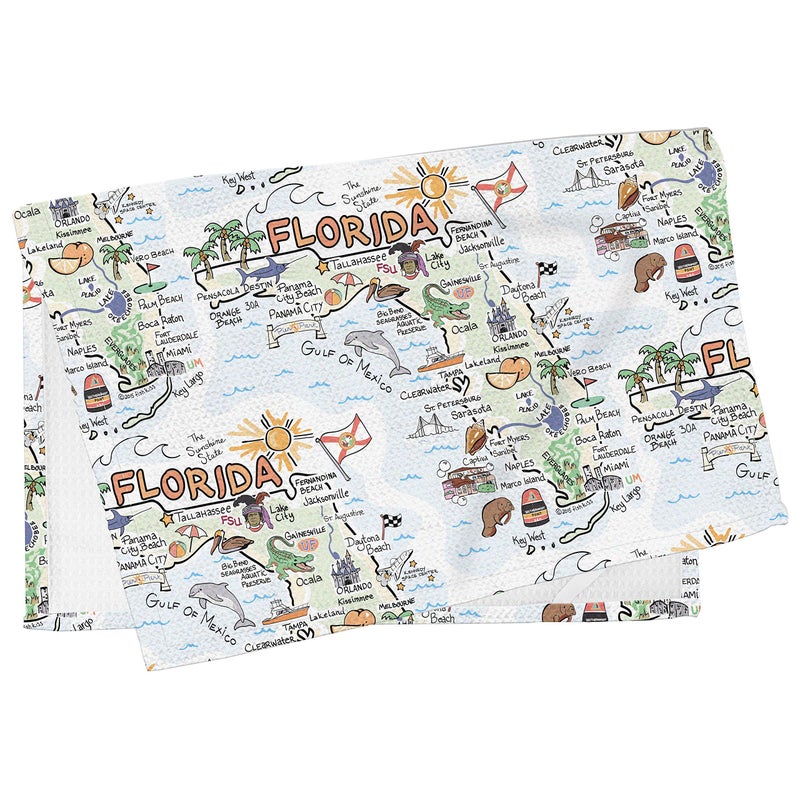 Fish Kiss Fish Kiss 16""x24"" Florida Map Towel is 100% Microfiber Waffle Weave Help You Explore in Detail - Our Super Absorbent & Soft  Machine Washable State Map Towel is Stain & Wrinkle Resistant - Image 1