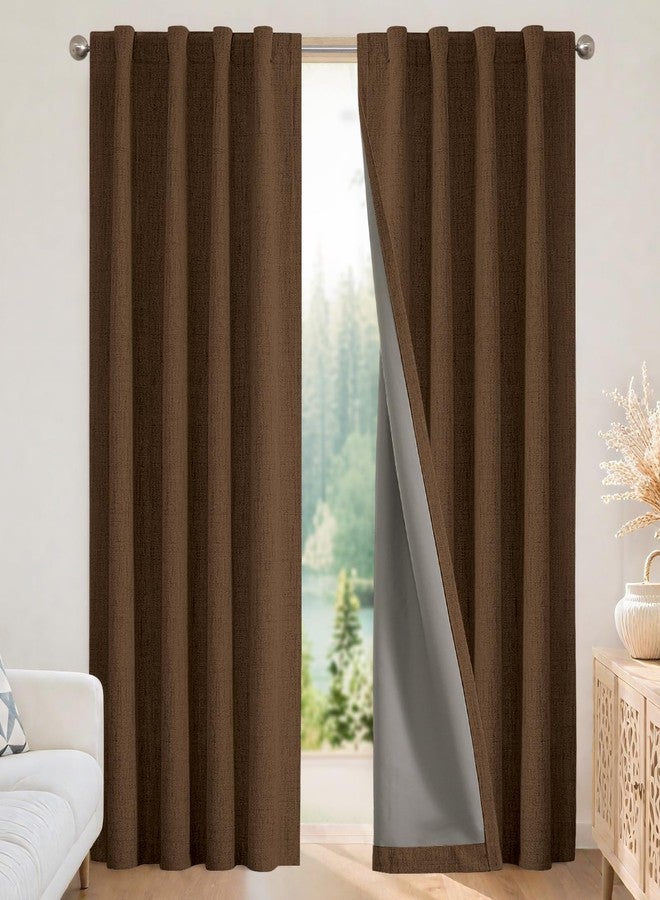 Joydeco Blackout Curtains for Bedroom - 108 Inch Long 100% Light Blocking 2 Panels Cappuccino Drapes, Thermal Insulated Room Darkening Curtains, Linen Textured for Living Room, Rod Pocket & Back Tabs - Image 1