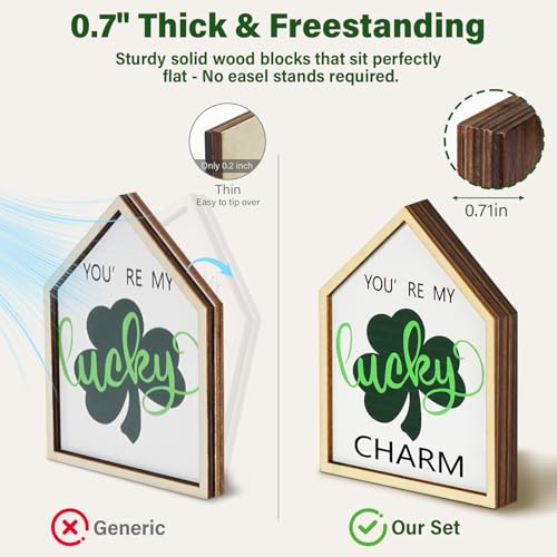 TNDCKP St. Patrick's Day Tiered Tray Decor Set, 0.71 in Extra Thick Freestanding Shamrock Wood Signs with Bead Garland, Lucky Farmhouse Decor for Shelf, Mantel, Countertop - Image 3