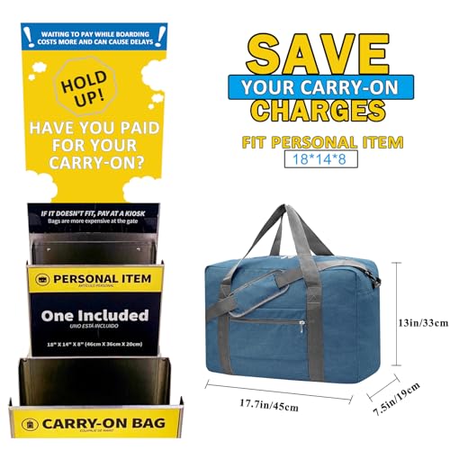 Beurlike For Spirit Airlines Personal Item Bag 18x14x8 Foldable Carry on Bags for Airplanes Travel Duffel Bags for Women and MenSnow DarkBlue With Shoulder Strap - Image 3
