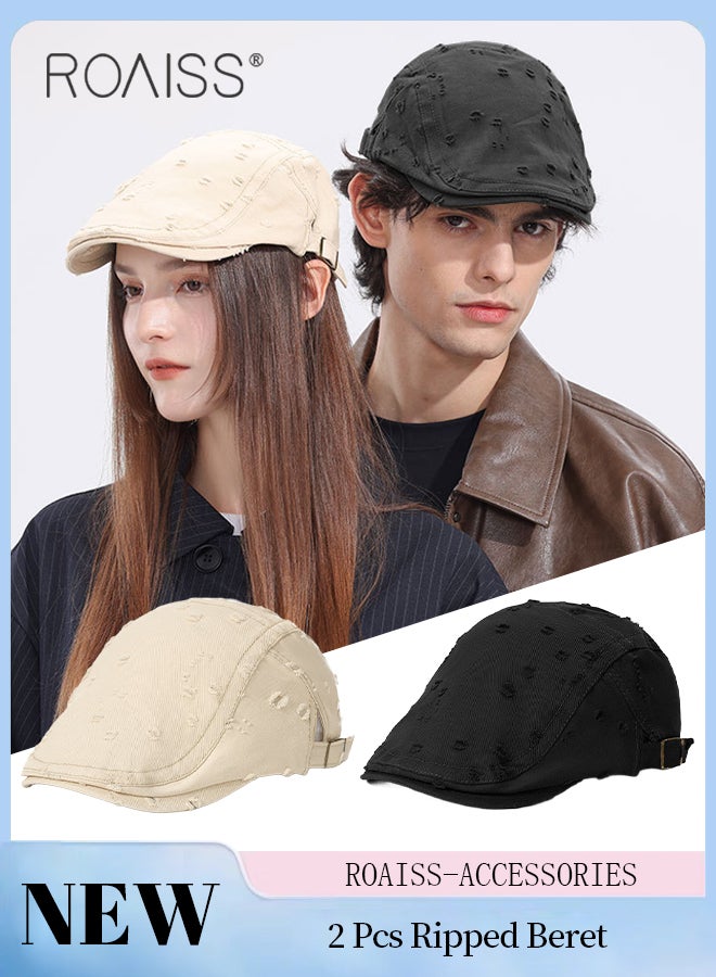 roaiss Solid Color Hole Hat for Men and Women, Outdoor Leisure Forward Hats, Retro and Simple Newsboy Cap Ivy Gatsby Cabbie Hats Adjustable Size - Image 1