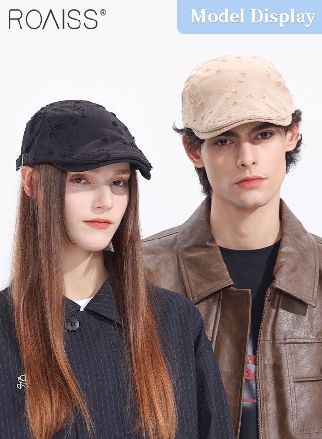 roaiss Solid Color Hole Hat for Men and Women, Outdoor Leisure Forward Hats, Retro and Simple Newsboy Cap Ivy Gatsby Cabbie Hats Adjustable Size - Image 3