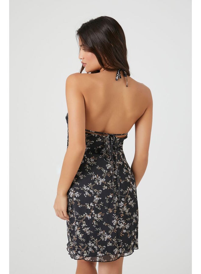 FOREVER 21 Chiffon Floral Halter Mini Dress - Image 3