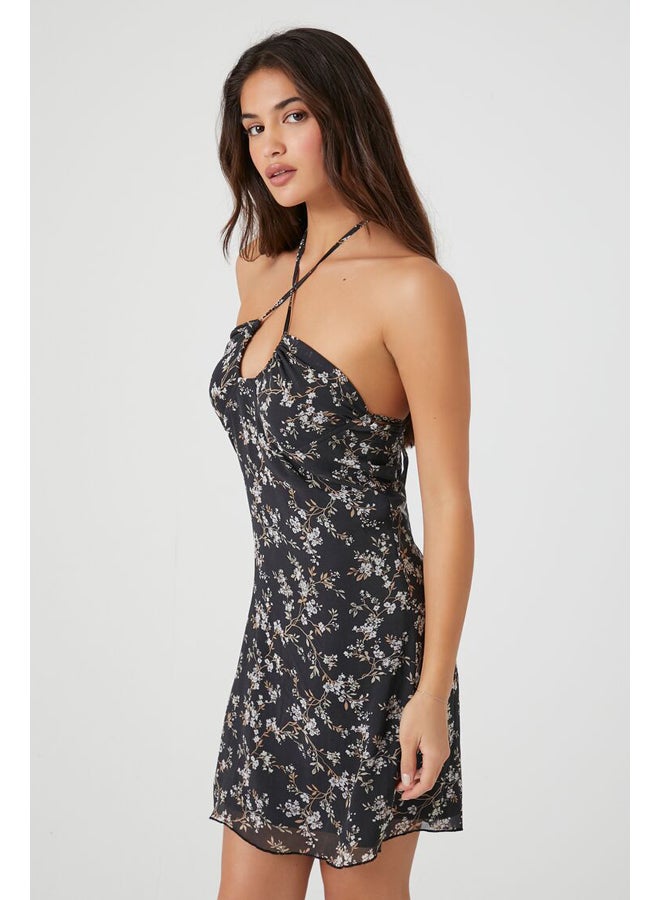 FOREVER 21 Chiffon Floral Halter Mini Dress - Image 2