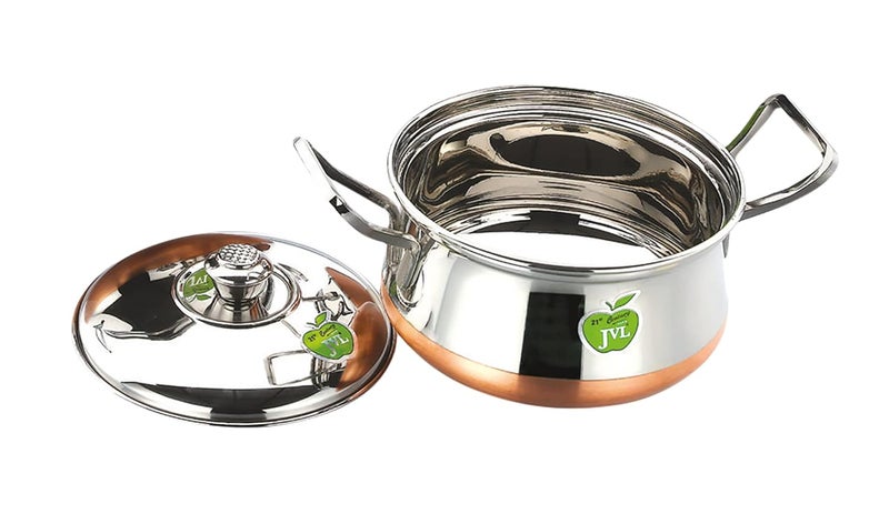 JVL Stainless Steel Copper Bottom PotHandi with Lid Handle Set 850 1300 2200 ml 3Piece Copper Bottom Handi Set for Cooking 3 Piece Handi Set for Serving JVLOPCU1 - Image 3