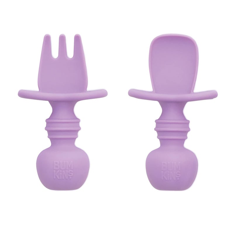 Bumkins Baby Utensils Set Chewtensils Silicone Spoons for Dipping SelfFeeding Baby Led Weaning Trainer Learning First Stage Eating Soft Practice Fork and Spoon Babies 6 Months Lavender
