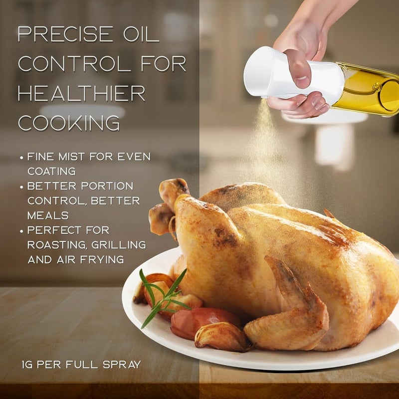 BOKKY Olive Oil Sprayer for Cooking, 220ml Glass Olive Oil Spray Bottle with Continuous Fine Mist, Food Grade Oil Sprayer for Air Fryer, Salad, BBQ, Baking, Frying (White / 1 Pack) - Image 3