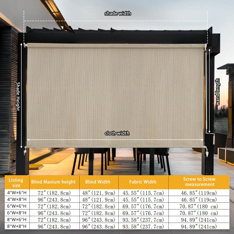 sunoff Outdoor Shades for Patio, Cordless Roller Up Blinds with Shade Cloth for Porch Gazebo Pergola Balcony Backyard, 2 Poles & 1 Fabric, Sesame, 48" Wx72 H - Image 2