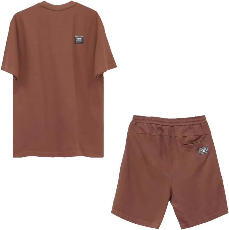 سيدرو Cedro Men's Oversize Logo T-Shirt and Shorts Set in Brown