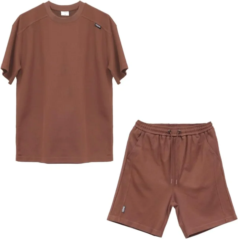 سيدرو Cedro Men's Oversize Logo T-Shirt and Shorts Set in Brown