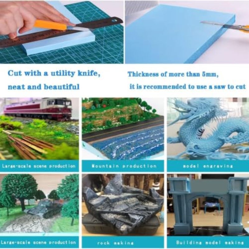 Joyzzz Foam Board, 5 PCS Blue Rectangular Carving Blocks for DIY Crafts, High Density Sculpture Material for Architectural Model Making, Lightweight Mounting Sheets for Art Project or School - Image 4
